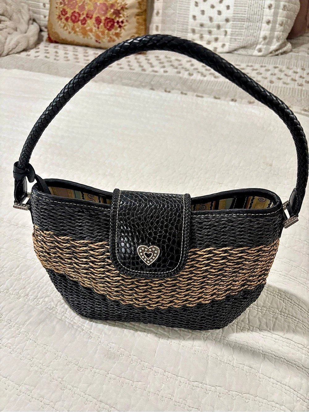 Brighton Woven Shoulder Bag in Black & Brown